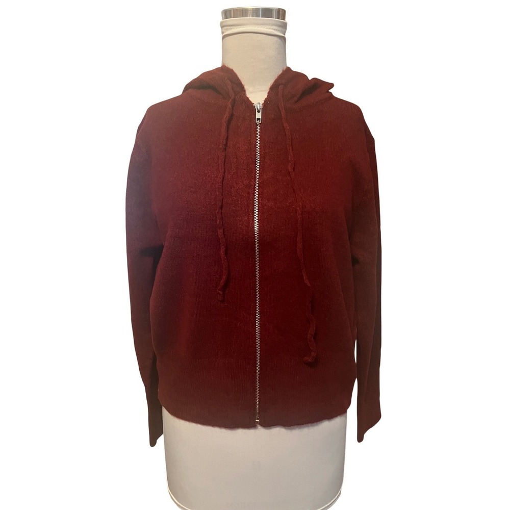 Zenana Womens Burgundy Knit Full Zip Hoodie Sweater TW-2608D4 Size Large